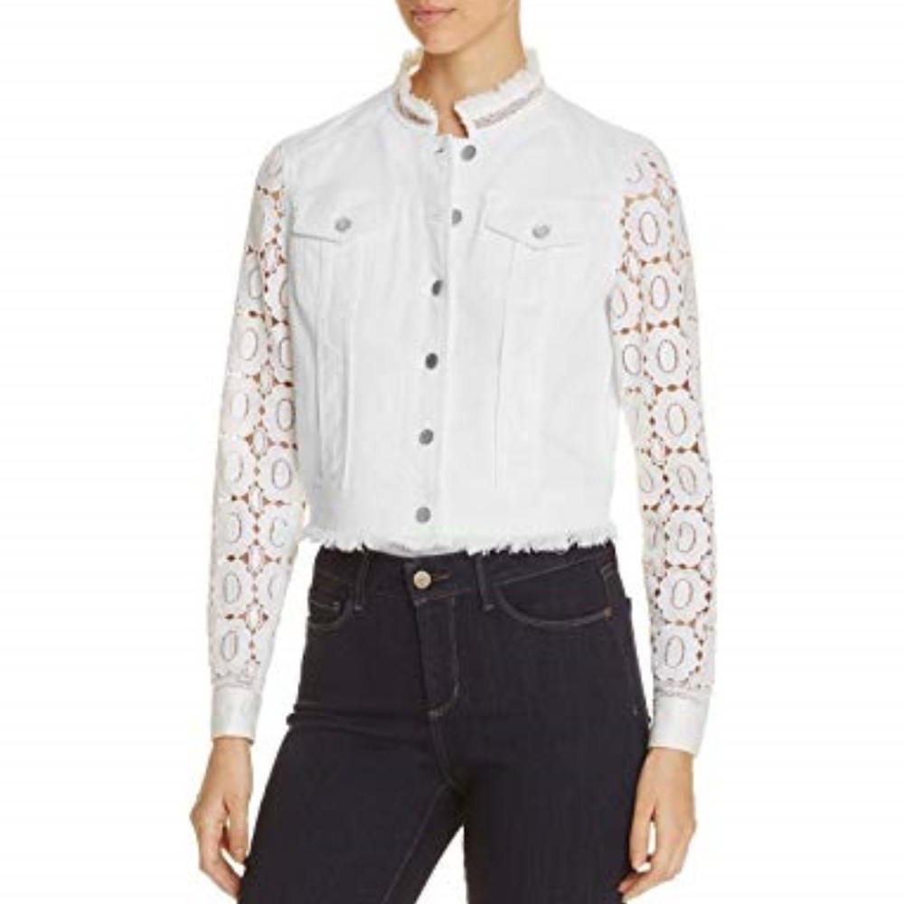 Elie Tahari White Crochet Jean Jacket Size M